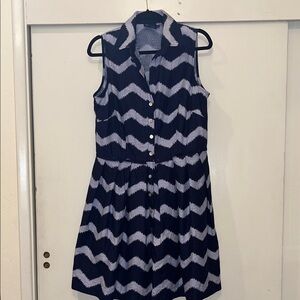 Just...Taylor Navy and Light Blue Chevron Sleeveless Shirt Dress Size 12